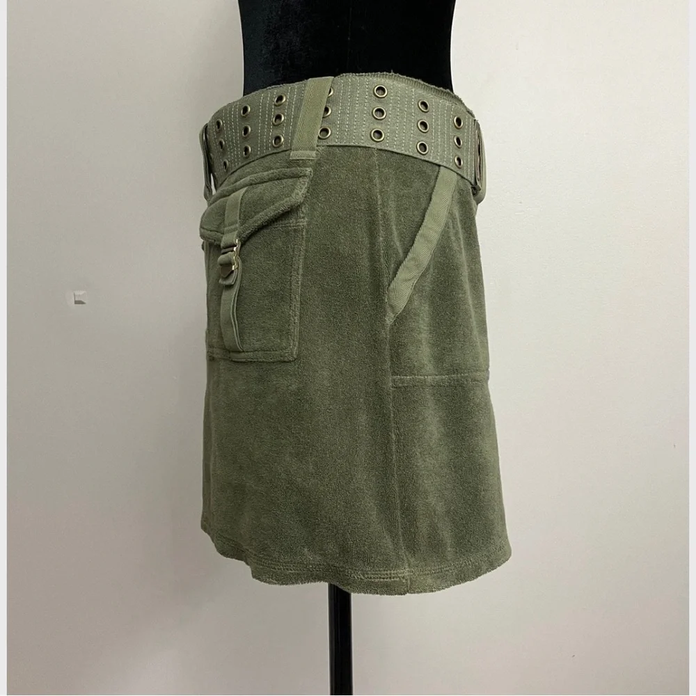 Juicy couture rare vintage Y2K mini cargo brown terrycloth skirt with belt